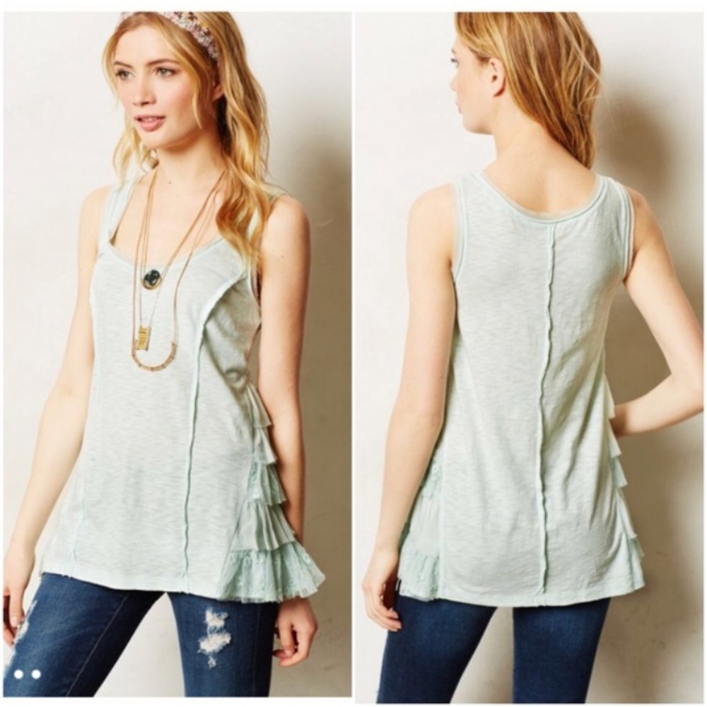 Anthropologie Lilka Mint Ruffled Margins Top
